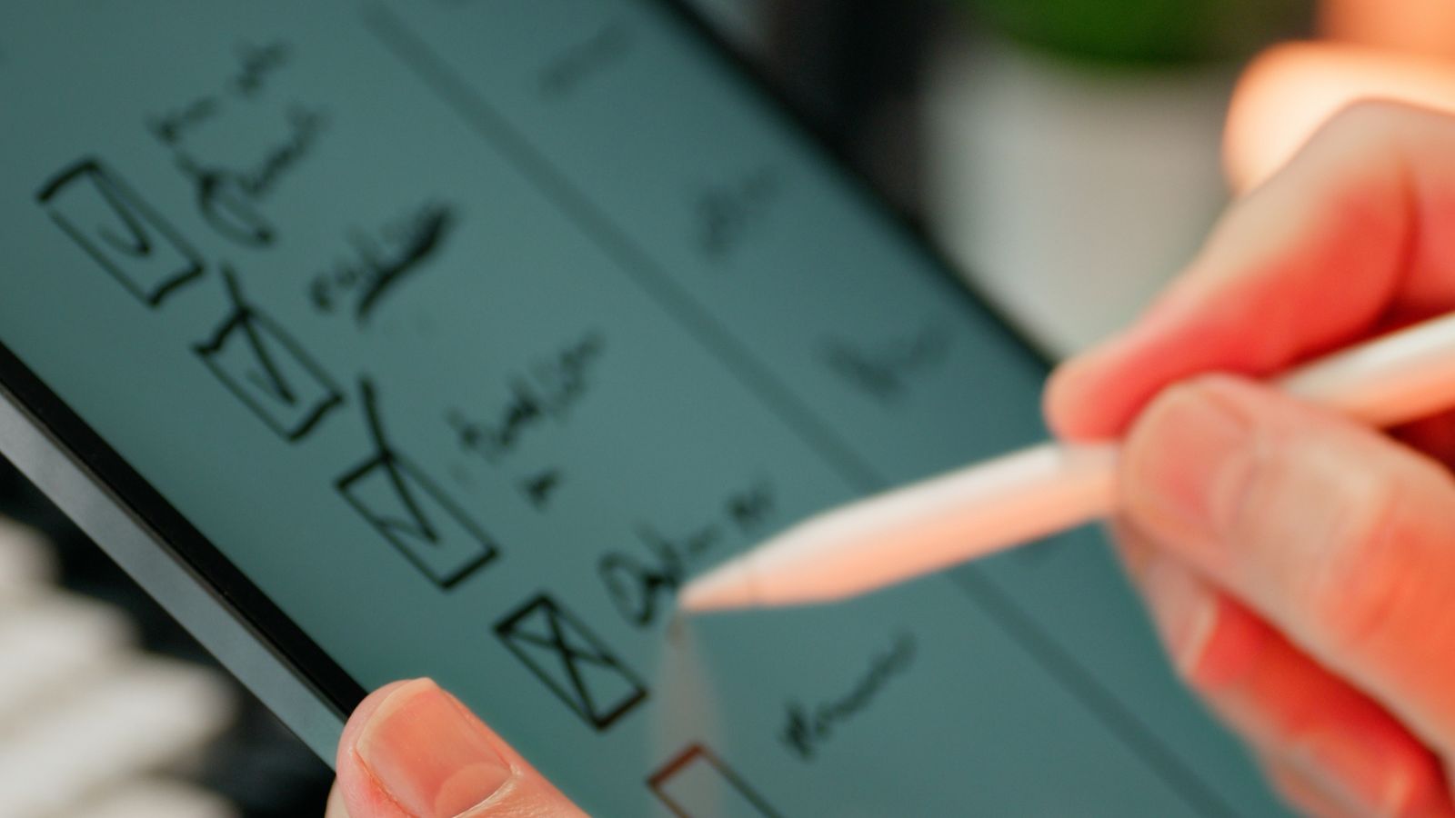 Checking off items on a digital checklist with a stylus