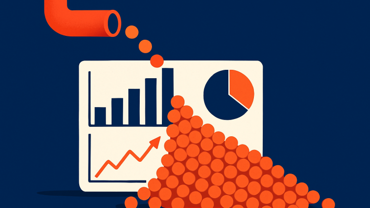 Illustration of a pipe pouring overflow into a dashboard chart