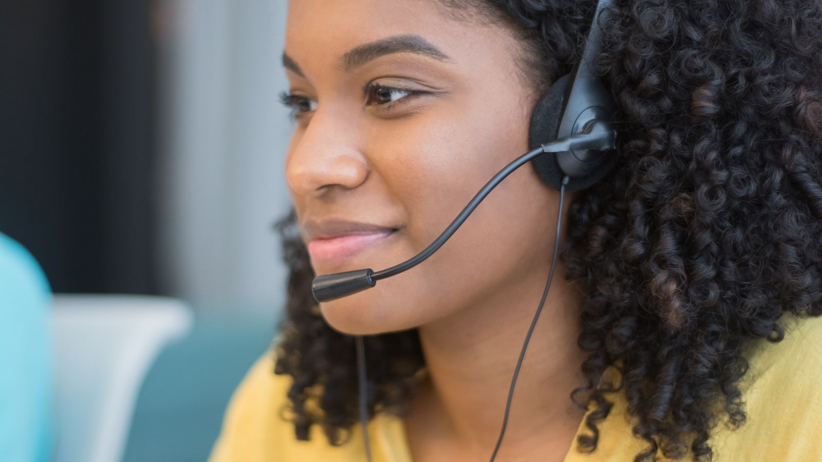 Customer service agent wearing a headset